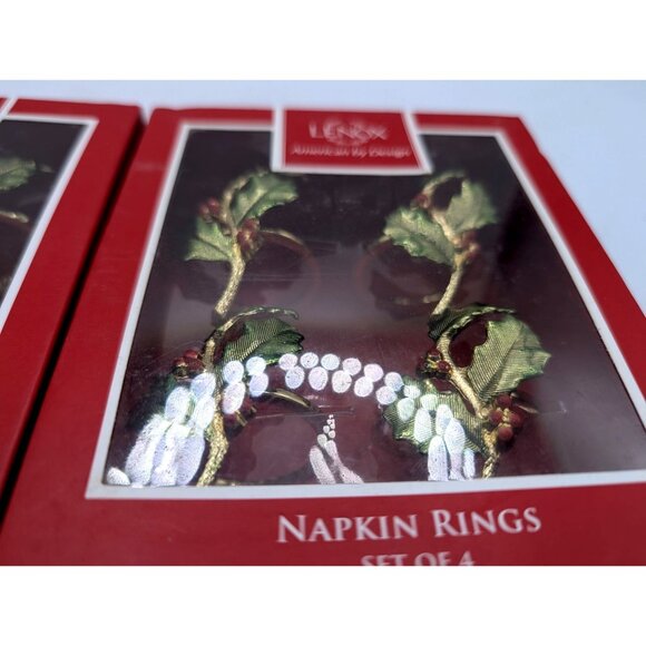 2 Sets of 4 NEW Lenox Holly and Berry Napkin Rings Christmas Holiday Metal - Picture 5 of 7